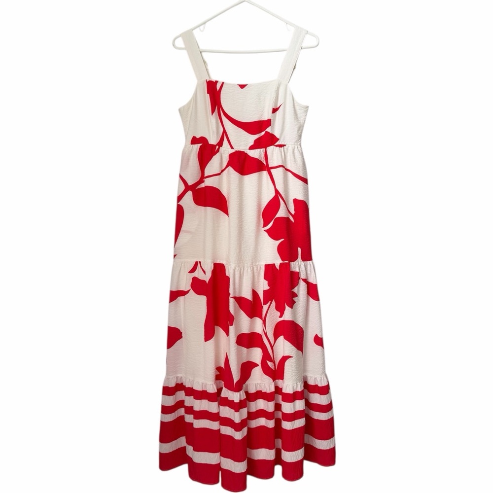 Nine West Cream Maxi Dress with Red Floral Print Size Small Boho Beachy